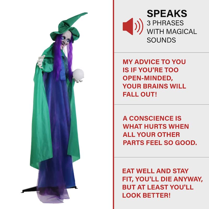 Haunted Hill Farm Vadoma the Animatronic Talking Fortune Teller Witch with Movement and Crystal Ball for Halloween Decoration