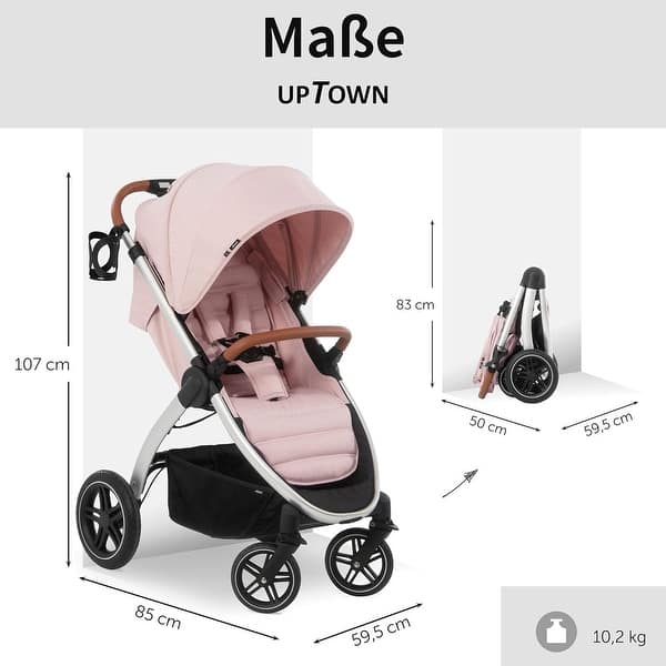 hauck Uptown Deluxe Folding Stroller with Cup Holder and Canopy, Melange Rose - 26.4