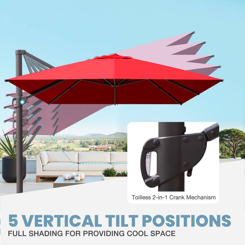 VredHom 10 x 13 Ft Outdoor Wind Vent Cantilever Patio Umbrella with Rod Base