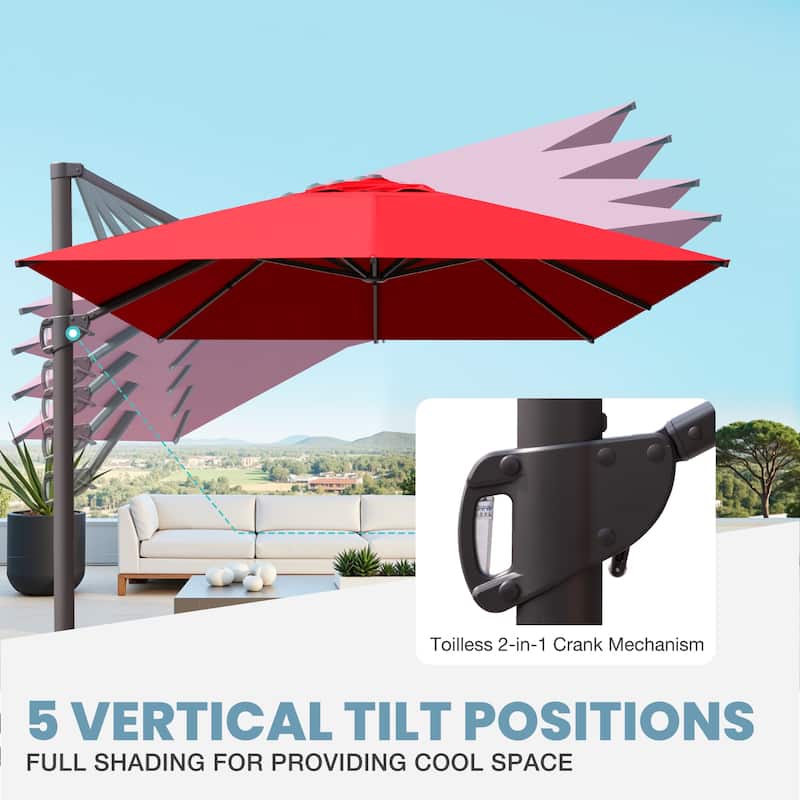 VredHom 10x13FT Patio Cantilever Umbrella Outdoor Offset Umbrella 360-Degree Rotation