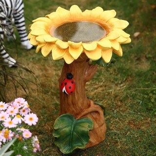 Birds Sunflower Birdbath Water Basin Polyresin Sunflower Bird Bath with Brown Pedestal Handmade Wild Bird Bath Bowls for Outside Home Garden Backyard Landscape Decorations 2021 New Birds Sunflower Birdbath Water Basin Polyresin Sunflower Bird Bath with Brown Pedestal Handmade Wild Bird Bath Bowls for Outside Home Garden Backyard Landscape Decorations 2021 New