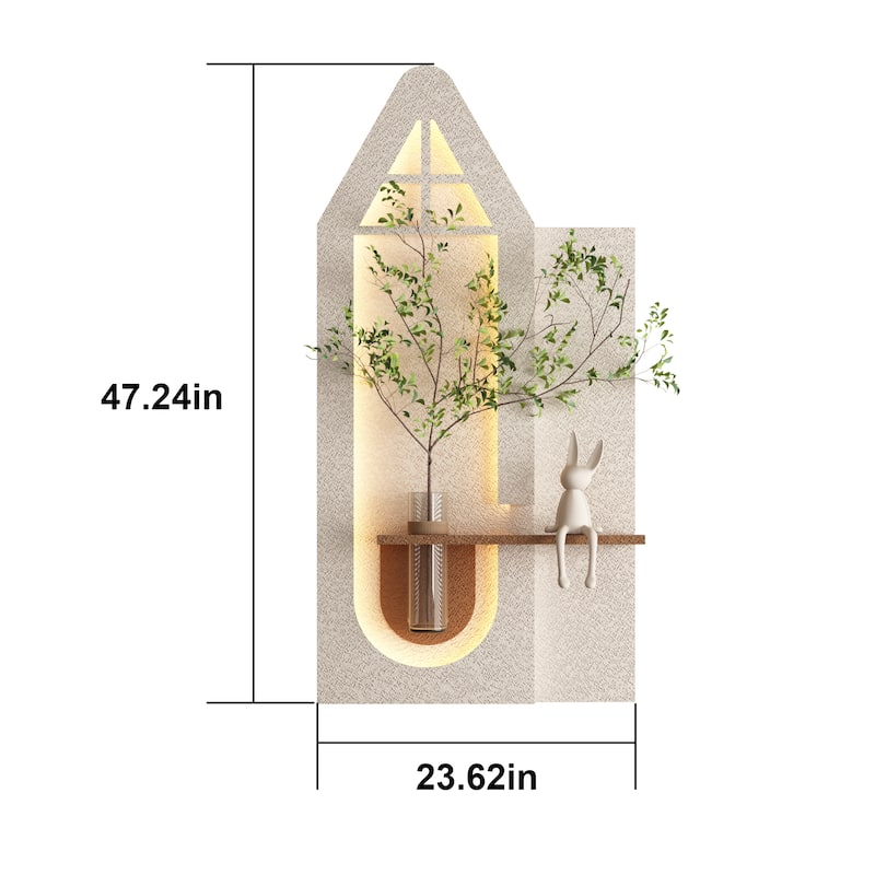 Roomfitters LED Sandstone Wall Art with 3D Vase, 3 Color Light Strip & Fake Rabbit Statue for Living Room, Light Coffee