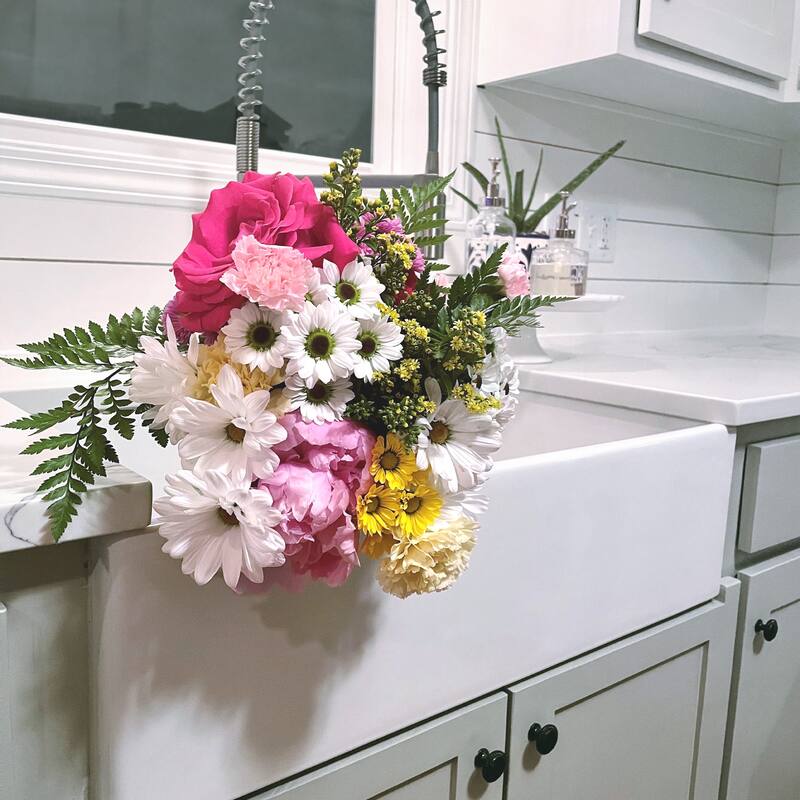 Turner Crisp White Fireclay 33" Double Bowl Farmhouse Apron Front Undermount Kitchen Sink and Drains