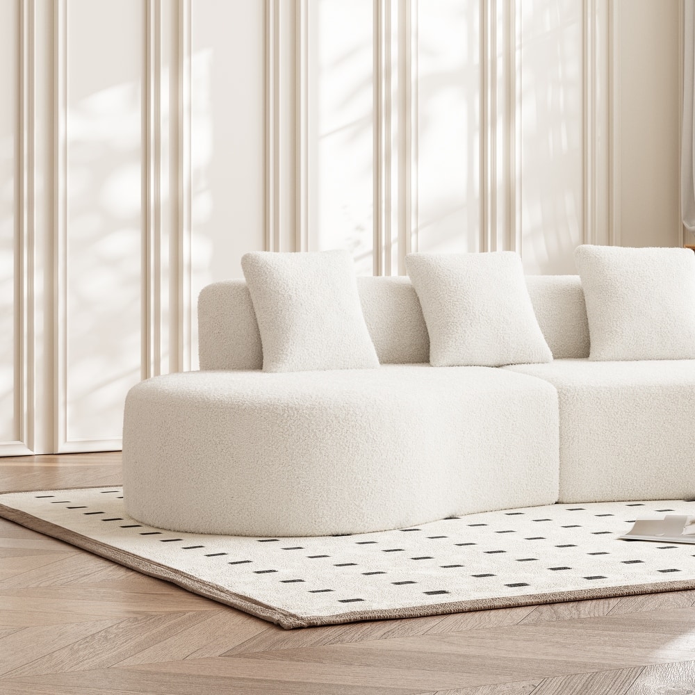 Curved Velvet Boneless Cloud Sofa with 3 Pillows, 5-Seater Modular Sectional Sofa, High-Density Foam Upholstered Sofa