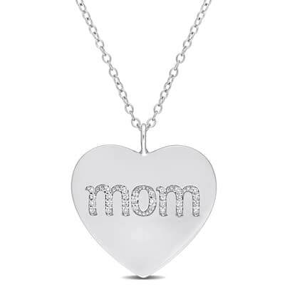 Miadora 1/10ct TDW Diamond Heart "MOM" Engraved Necklace in Sterling Silver