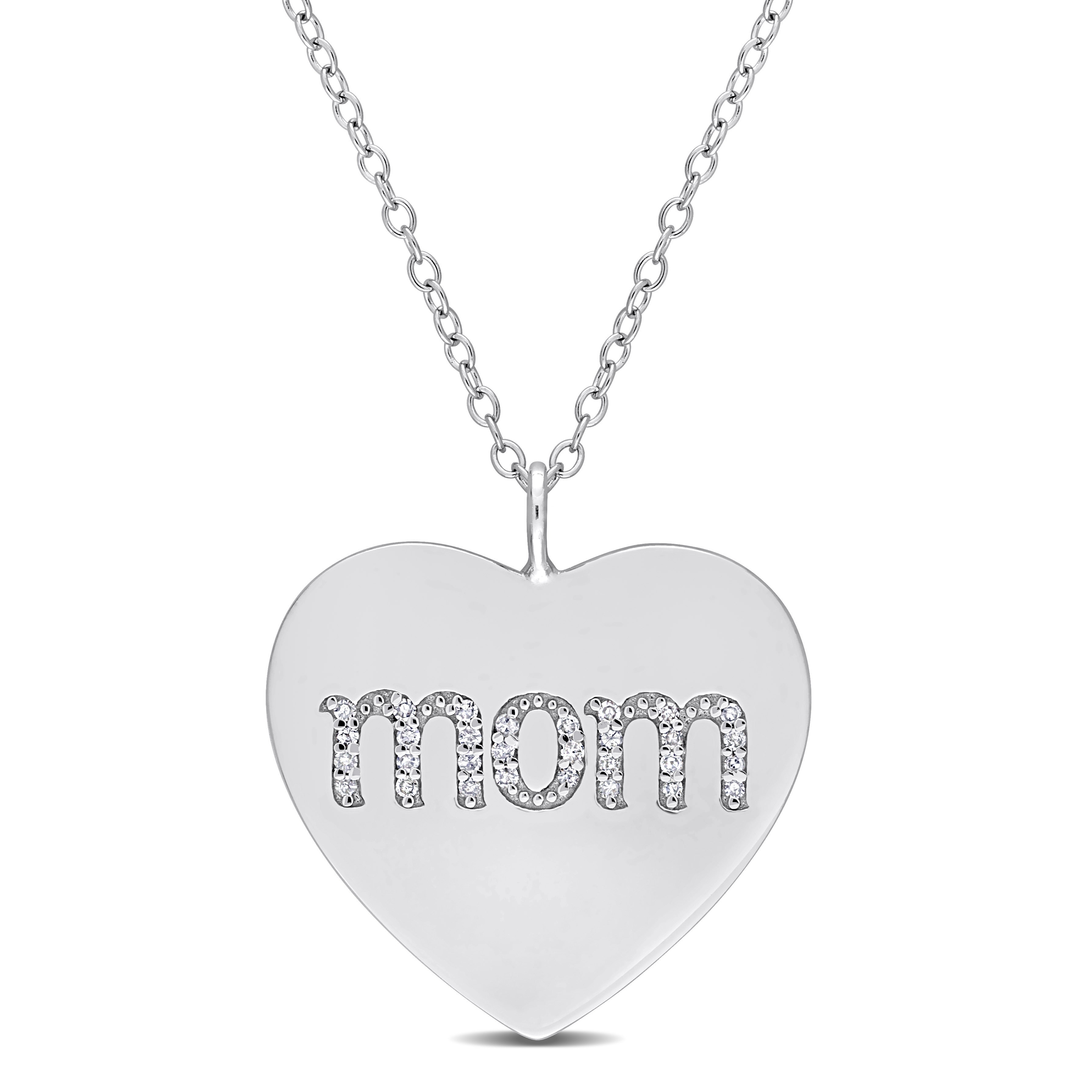 Miadora 1/10ct TDW Diamond Heart "MOM" Engraved Necklace in Sterling Silver