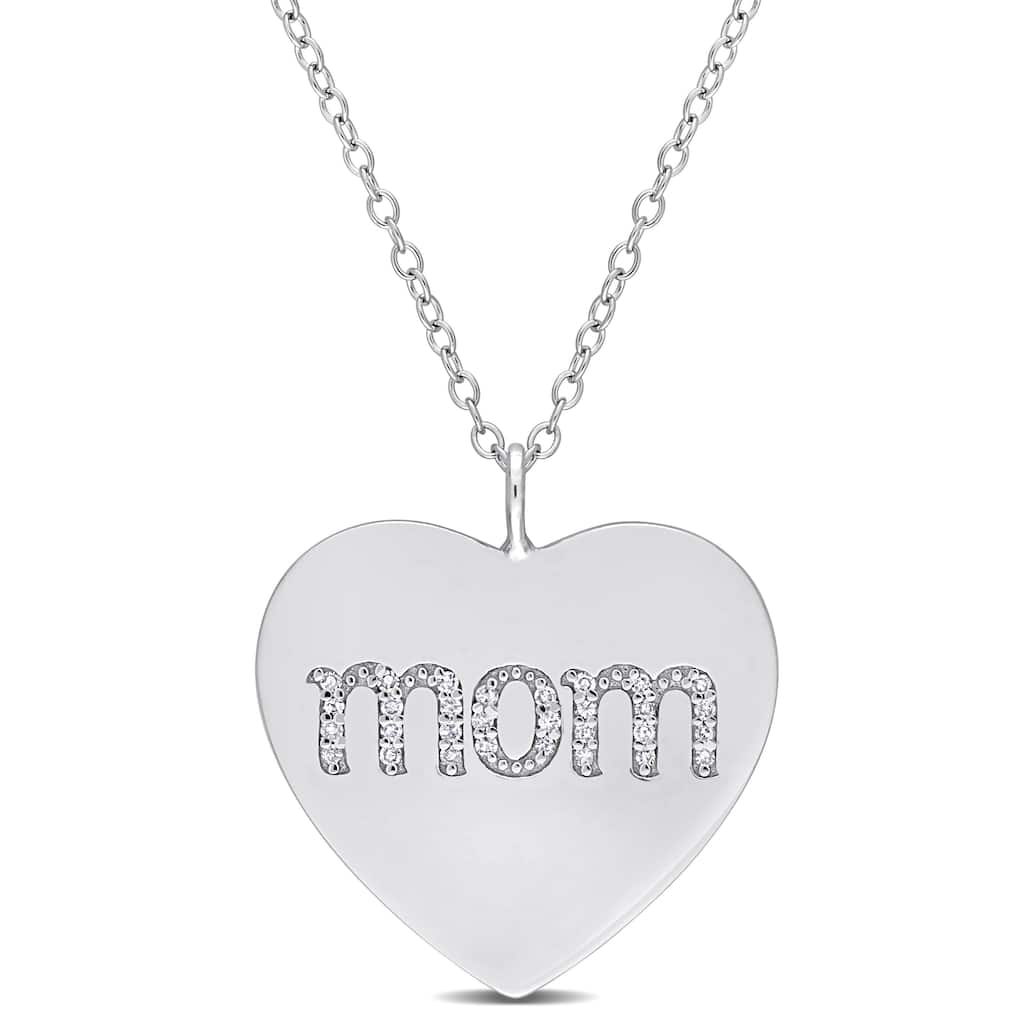 Miadora 1/10ct TDW Diamond Heart "MOM" Engraved Necklace in Sterling Silver