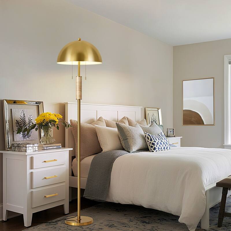 Dome Metal with Marble Base LED Table Lamp Classic Glam Bedside Lamp