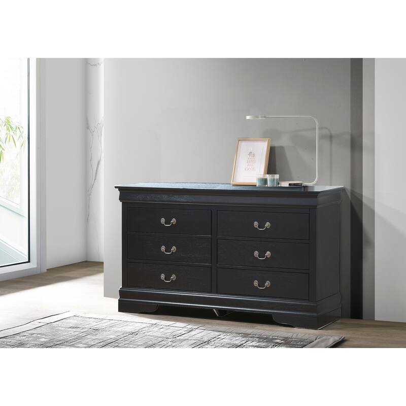 6-Drawer Wooden Bedroom Dresser - 57" - Black