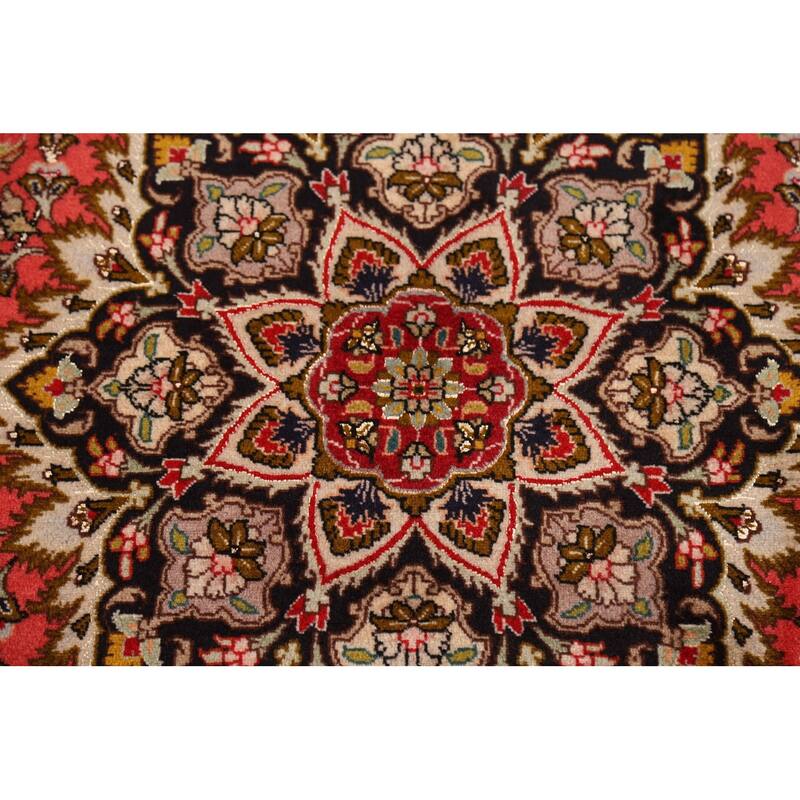 Hand-Knotted Red Floral Wool & Silk Tabriz Persian Rug - 5'1"x 6'9"