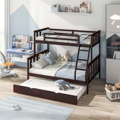 3-in-1 Twin Over Full Bunk Bed with Trundle Ladder Safety Guardrails