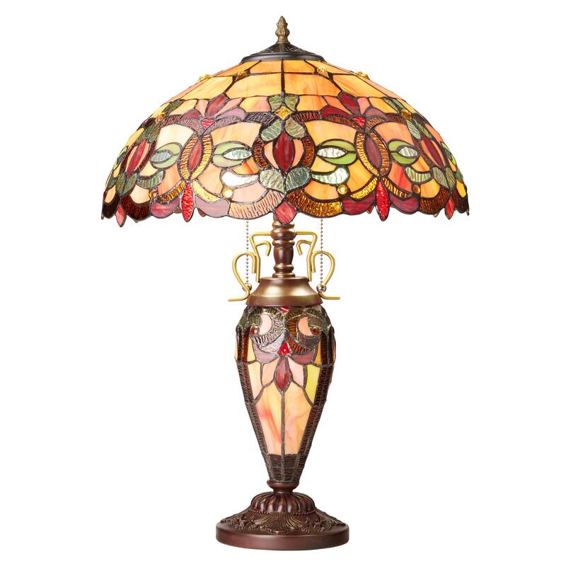 Winslow River of Goods Victorian Double Lit Stained Glass Dome Shade 24.5-Inch Table Lamp - 17.25" x 17.25" x 24.5" - Orange/Yellow/Amber/Red/Green - 17.25"   x 17.25" x 24.5"