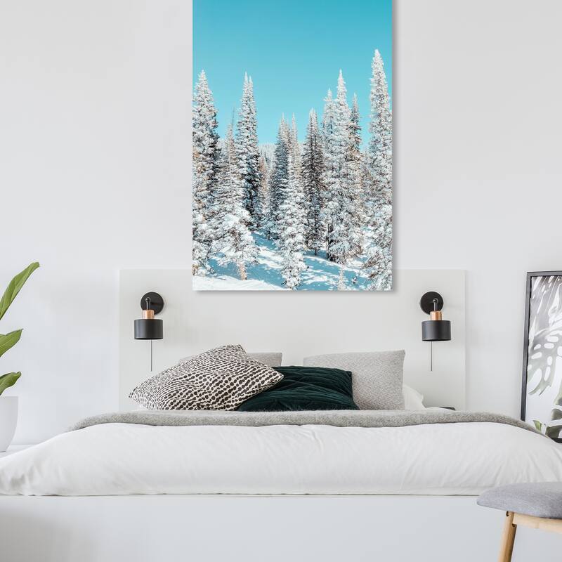 Wynwood Studio Canvas Floral and Botanical Snowy Pine Trees White and Modern & Contemporary Wall Art Canvas Print - 24 x 36