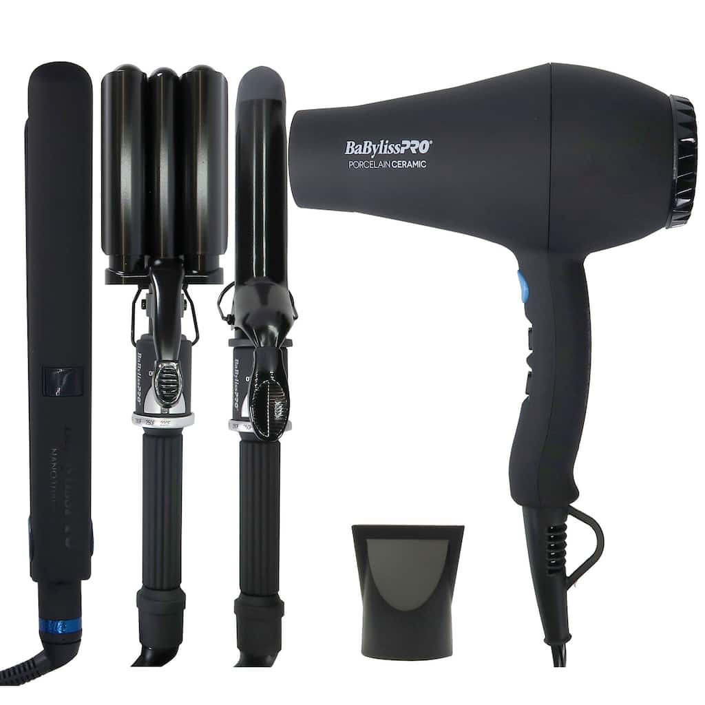 BaByliss Pro Porcelain Ceramic Gift Box (Dryer, Waver, Curling Iron) BPPP7 + LIMITED EDITION 1" Digital Flat Iron BNTMB4095TUC