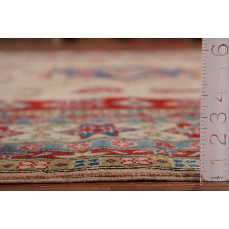 Hand Knotted Oriental 100% Wool Carpet Traditional Geometric Beige & Ivories Kazak Area Rug - 12' 3'' X 9' 0''