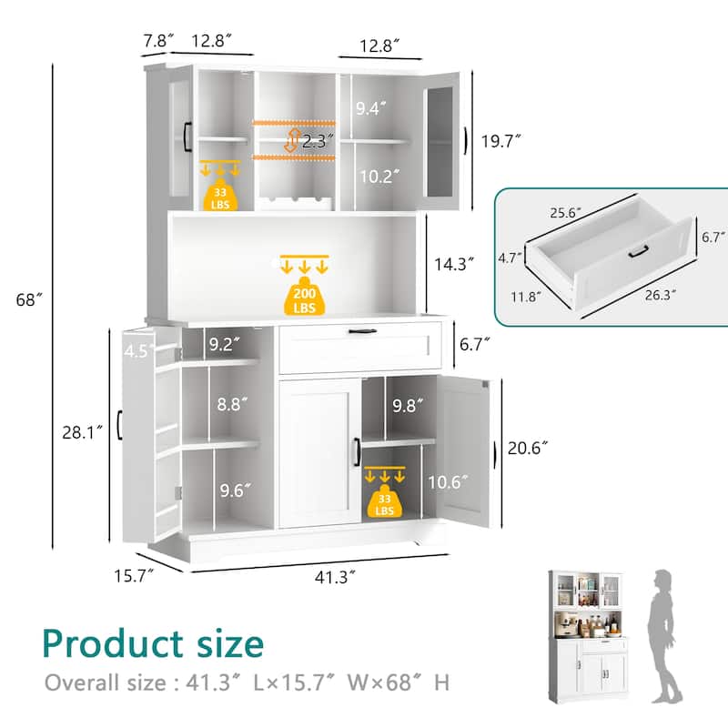 3-Door Storage Cabinet with Drawer & Adjustable Shelves - Freestanding Storage Organizer for Kitchen, Pantry, or Dining Room