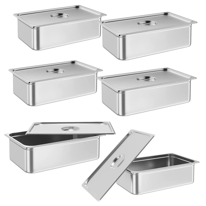 6 Pack Hotel Pan 2.5" Deep Steam Table Pan Full Size Restaurant Pans Commercial - 6" Deep With Lid