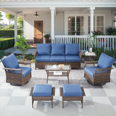 High Back Swivel Chairs with Sofa Ottoman Set - Brown