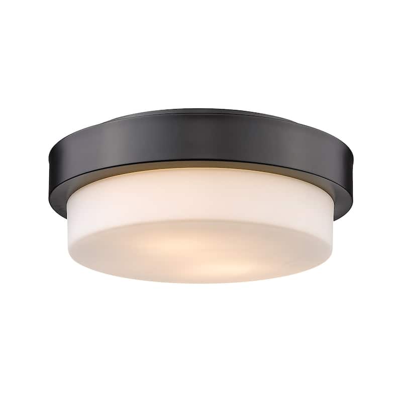 Wry Lighting Morgon 2-light 11" Flush Mount in Pewter and Opal Glass