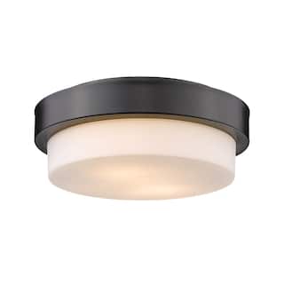 Wry Lighting Morgon 2-light 11" Flush Mount in Pewter and Opal Glass