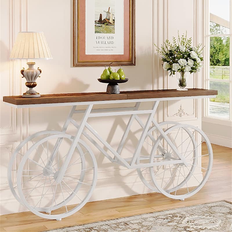 70.9-Inch Extra Long Console Table with Bicycle Metal Base for Entryway, Living Room - 11.81"D x 70.87"W x 33.46"H