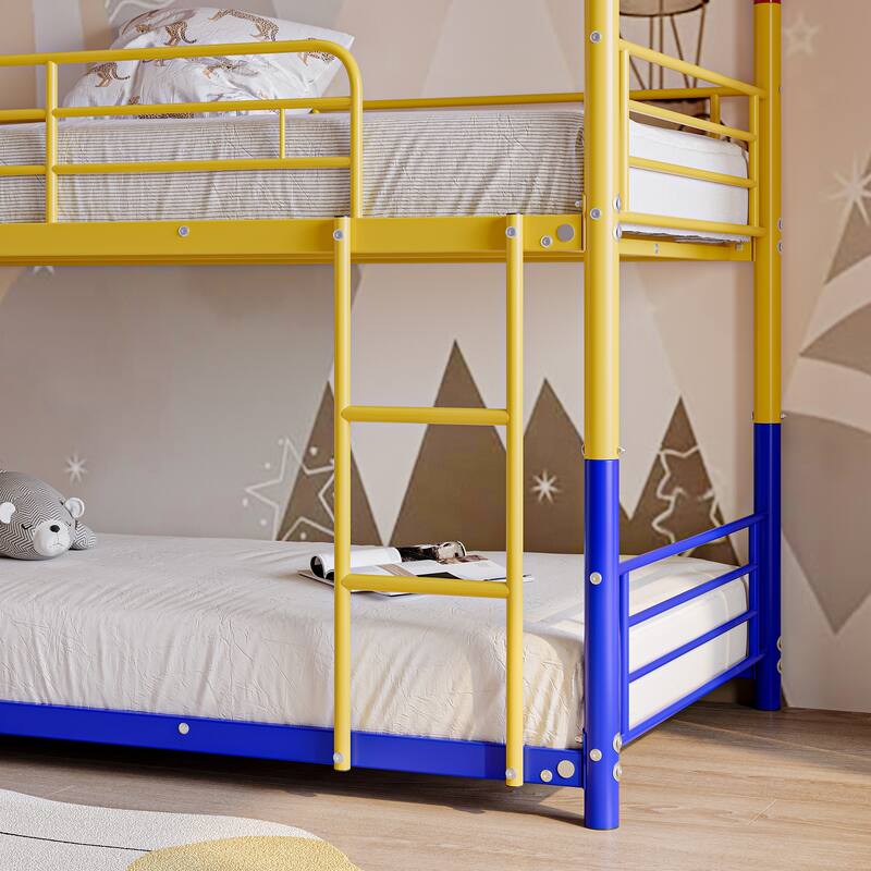 Metal Triple Bunk Bed,Twin Over Twin Bunk Bed for 3, 3 Beds with Guardrail and Ladder, Heavy Duty Triple Bed Frame for Teenagers