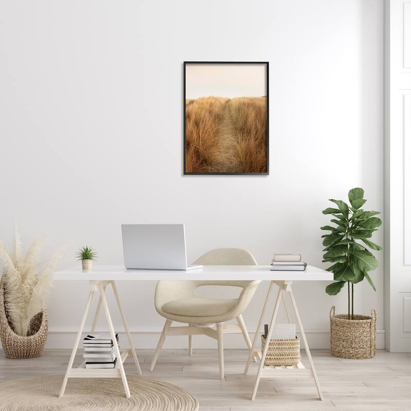 Stupell Summer Sand Dune Pathway Sun Bleached Grassy Landscape Framed