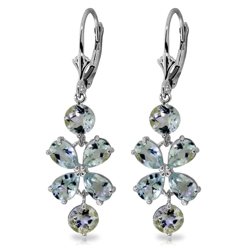 5.32 Carat 14K Solid Gold Chandelier Gemstone Earrings Aquamarine - White