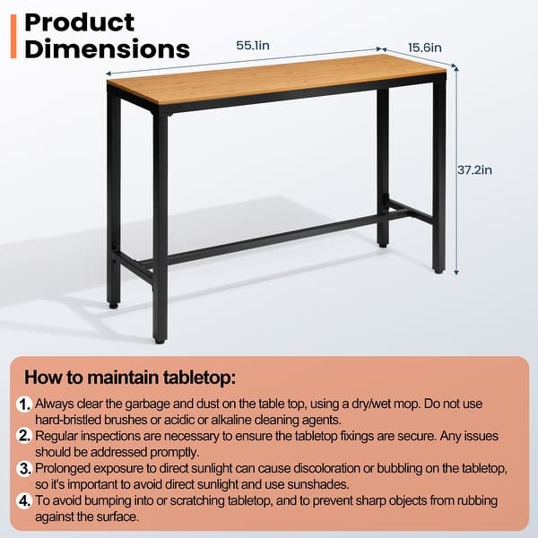 dimension image slide 8 of 14, Pellebant Patio Outdoor Bar Table Rectangle Pub Table Dining Table