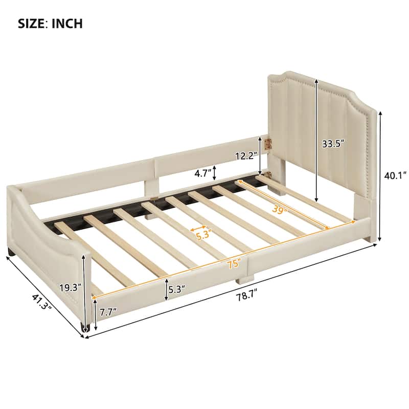 Twin Size Upholstered Daybed with Stripe Shaped Headboard