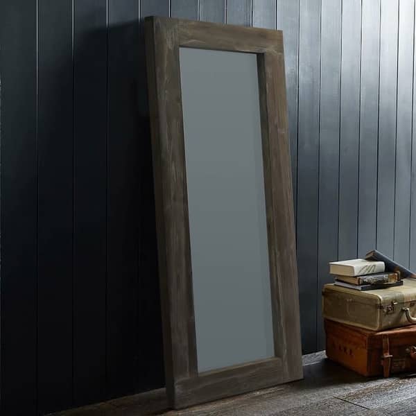 slide 2 of 6, Retro Distressed Hollow Wood Full-length Floor Mirror