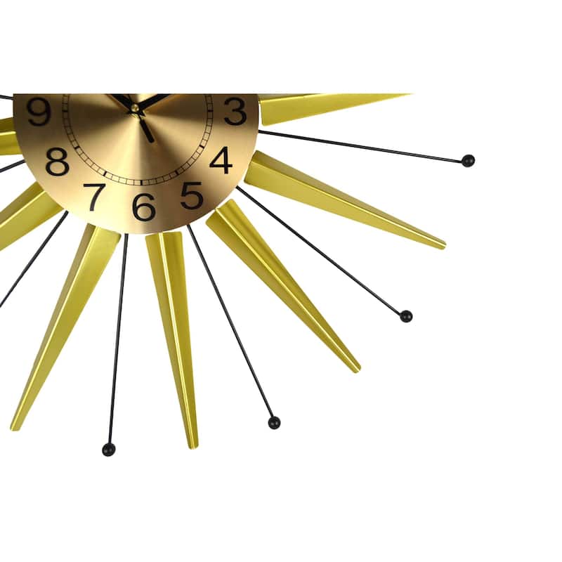 HomeRoots 28" Gold And Black Metal Silent Analog Starburst Wall Clock - 28.00 in. x 28.00 in. x 2.00 in.