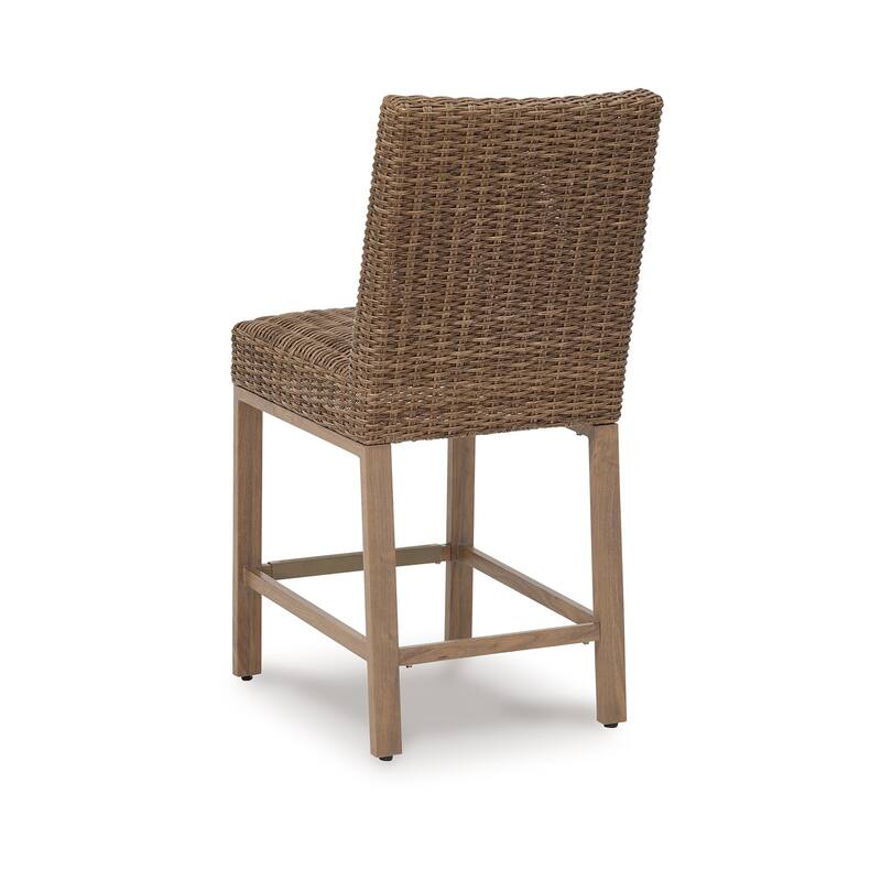 Walo Indoor Outdoor Barstool Set of 2, Wicker Seat 28 Inch, Brown