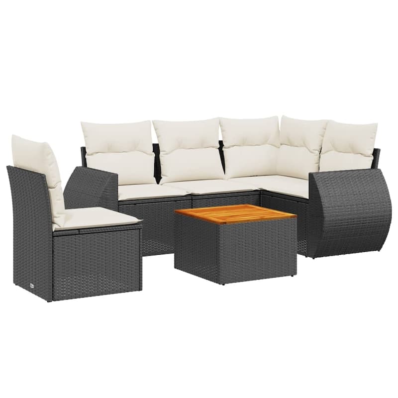 vidaXL Patio Sofa Set with Cushions Outdoor Furniture 6 Piece Poly Rattan - 21.7 x 21.7 x 14.6