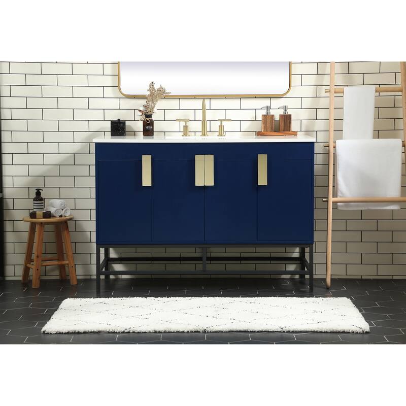 Icon 48 - 60 Inch Single Bathroom Vanity with Ivory White Engineered Marble