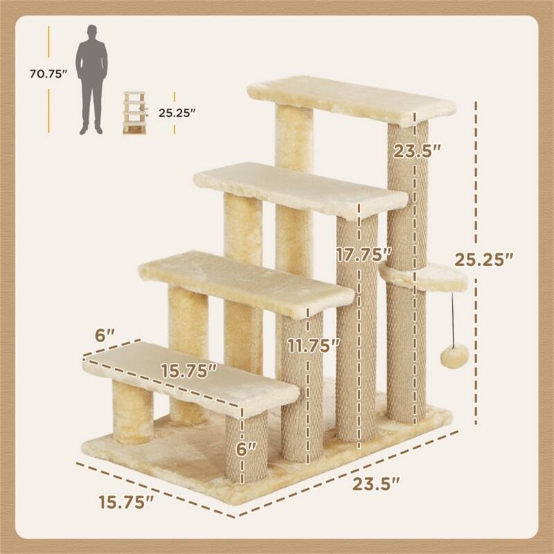 Beige Lightweight Small Platform Cat Tree with Hanging Ball for Play