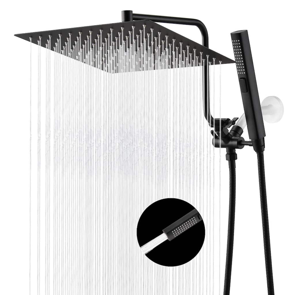 12'' Rainfall Shower Head with Handheld, 12'' Z-shaped Adjustable Arm