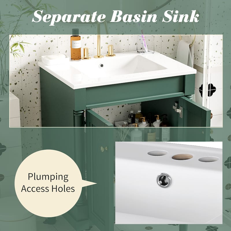 Roomfitters 24" Bathroom Vanity with Sink, 2-Tier Storage Cabinet, Freestanding Single Basin Unit