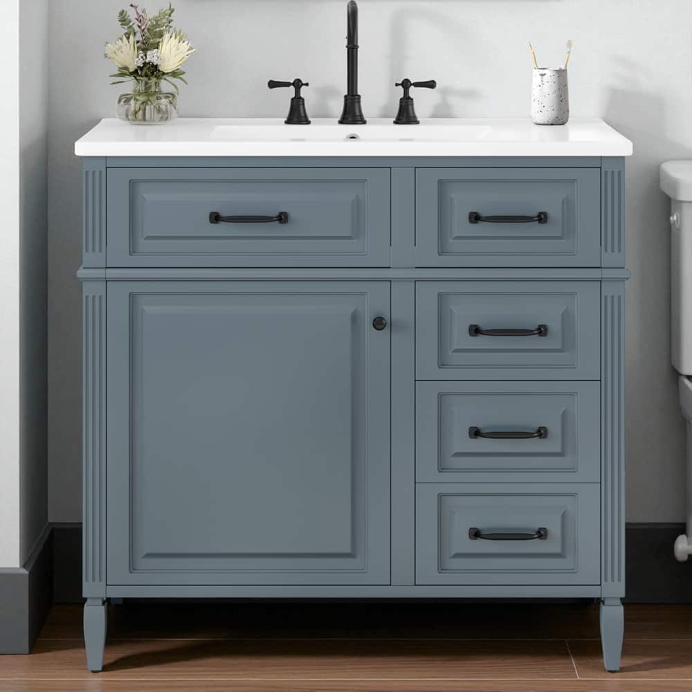36-Inch Bathroom Vanity with Ceramic Sink, Solid Wood Frame, Flip Drawer and Adjustable Shelf