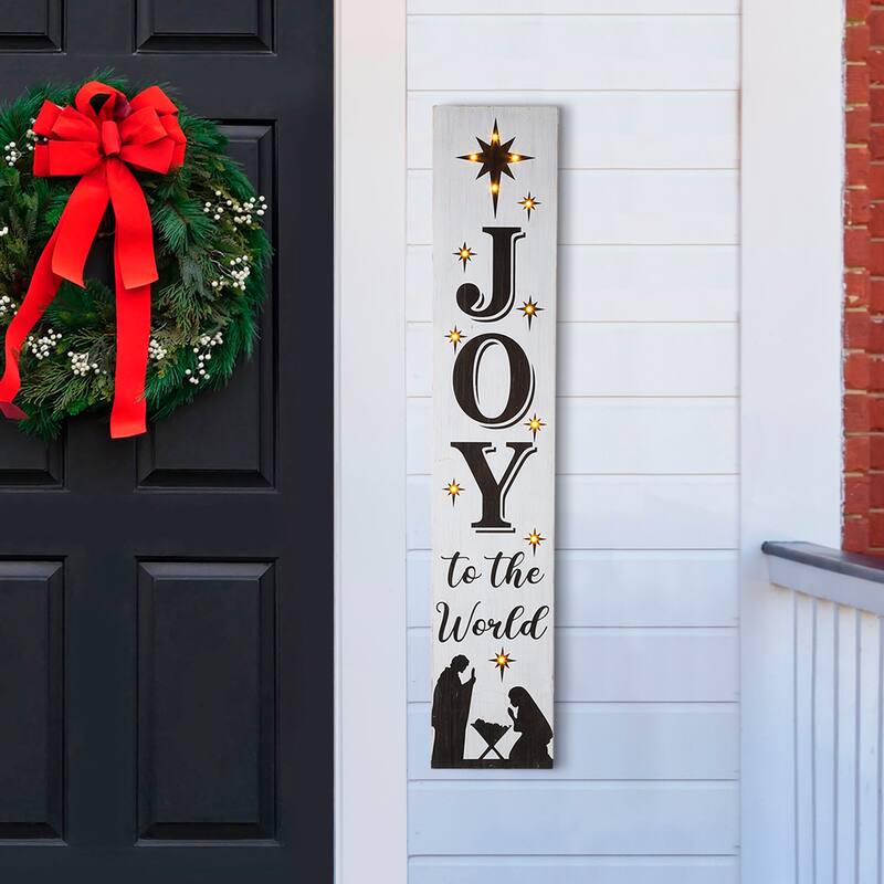Glitzhome 42"H Lighted "JOY" or 60"H "PEACE" Wooden Nativity Porch Sign