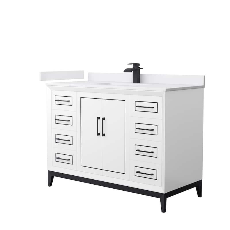 Marlena 48-Inch Single Vanity Set, Cultured Marble Top - White, Black Trim, White Cultured Marble Top