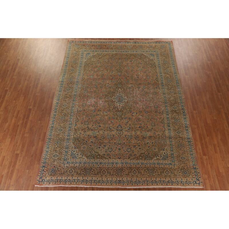 Hand Knotted Oriental 100% Wool Carpet Traditional Floral Oranges & Rust Mashad Area Rug - 12' 6'' X 9' 5''