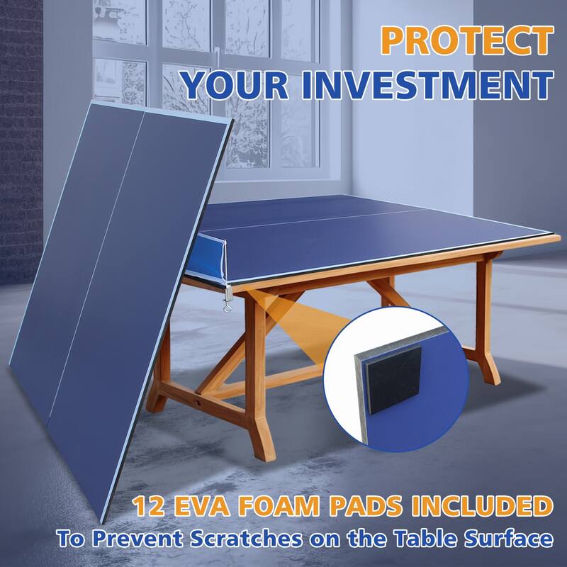 48”x96” Blue Foldable Ping Pong Conversion Table with Net and Protective Pads for Indoor Use - 48”L x 96”W