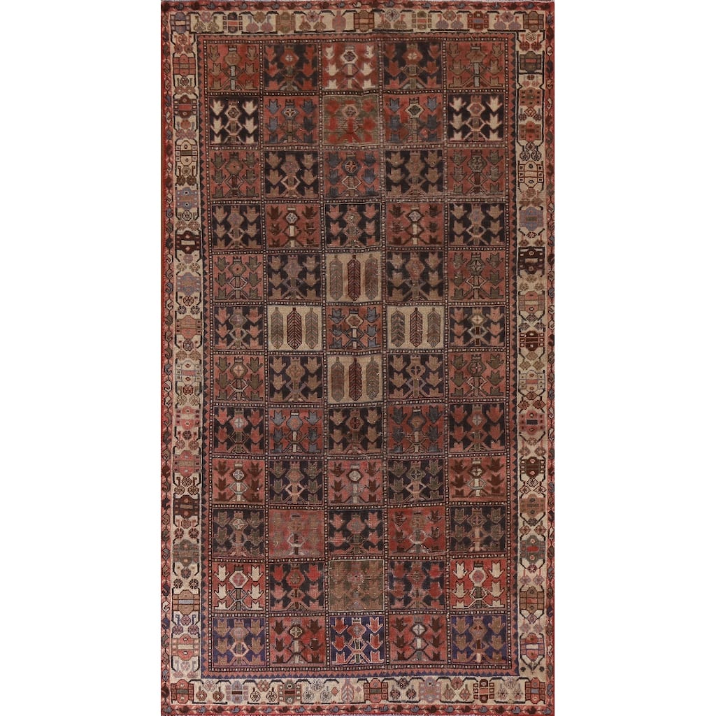 Garden Design Bakhtiari Persian Antique Rug Hand-knotted Wool Carpet - 4'8"x 9'4"