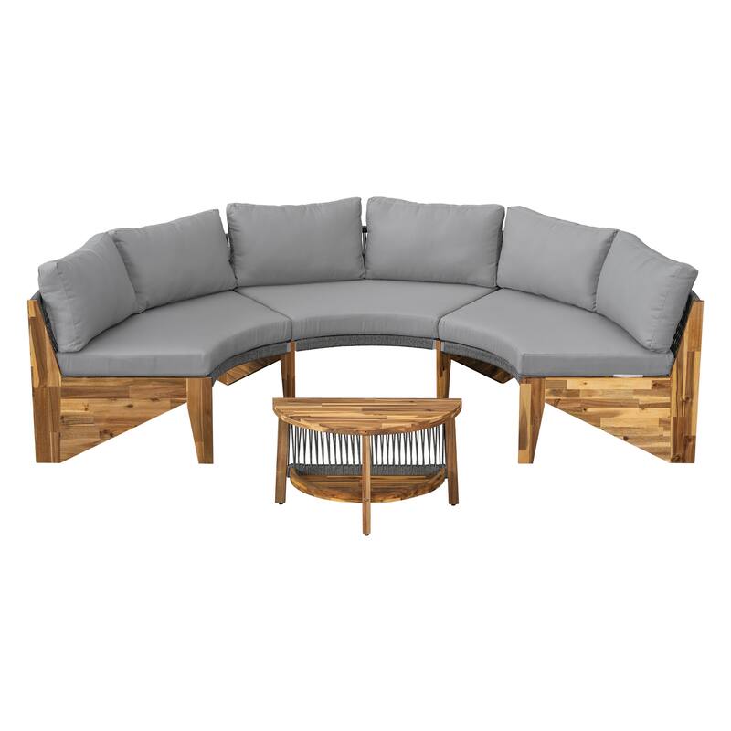 Outdoor 12-Seater Acacia Round Sectional Sofa Set with Coffee Table