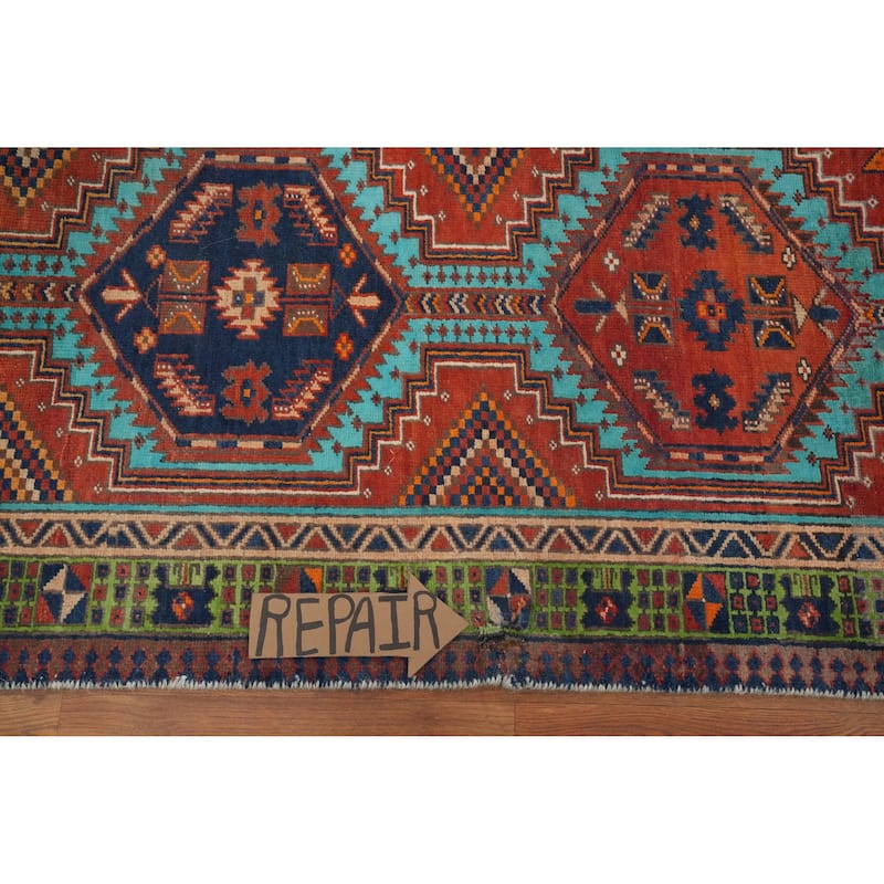 Hand Knotted Oriental 100% Wool Carpet Traditional Geometric Oranges & Rust Ardebil Runner Rug - 10' 6'' X 2' 11''