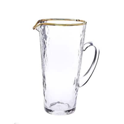 Pebble Glass Pitcher with Gold Rim with Handle