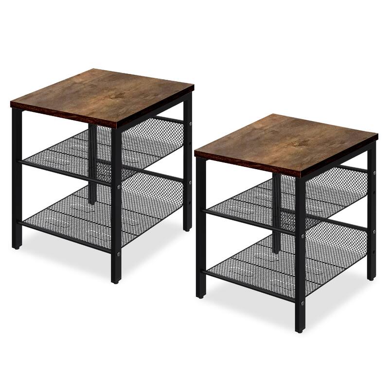 Modern Nightstand End Table 2 Shelves Bedside Table Set of 2