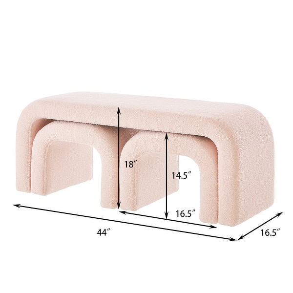 dimension image slide 2 of 3, Set of 3 U-Shaped Modern Bench Teddy Ottoman Bench, Small Sofa Footrest Extra Seating, 44+18 Inch Bench Bench & Ottoman