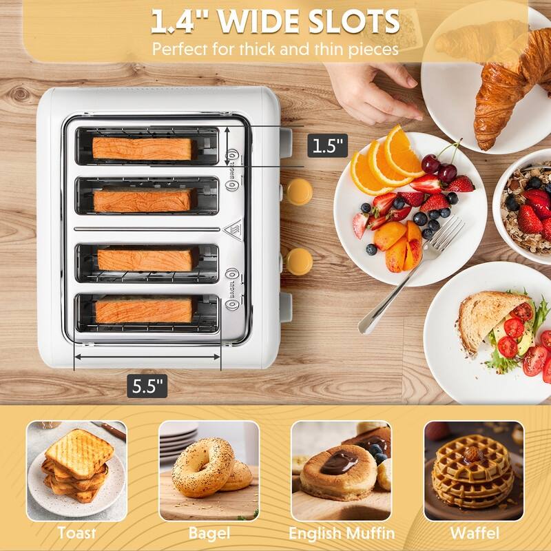 BUYDEEM 4-Slice Stainless Steel Toaster with Extra Wide Slots,7-Shade Settings
